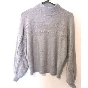 Elie Tahari Mock Neck Cable Knit  Pullover Sweater Long Sleeves Gray Sz L